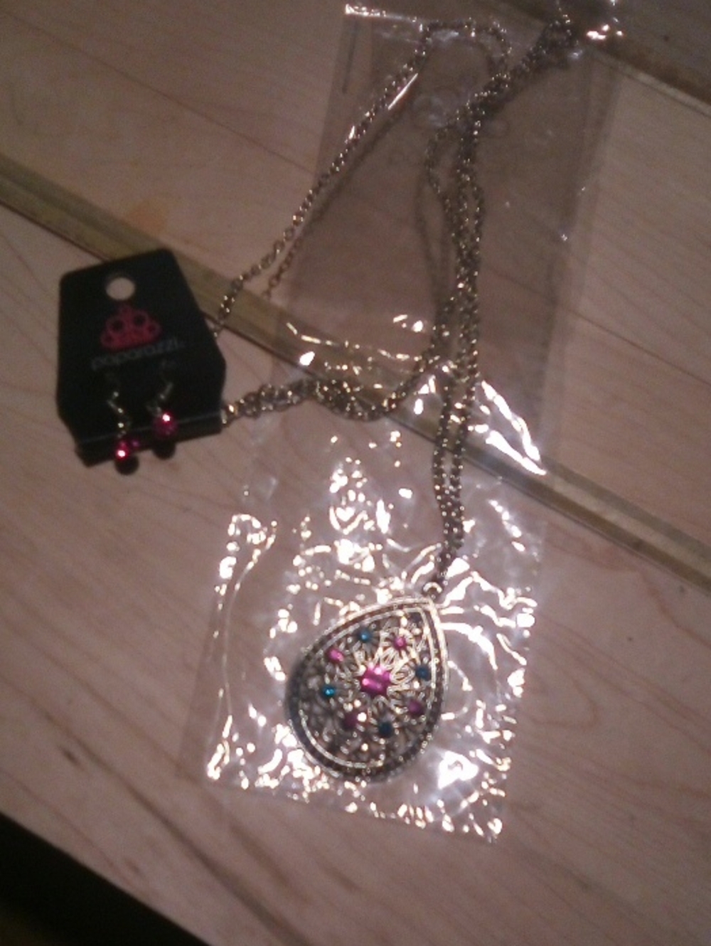 paparazzi Silver Teardrop Necklace with Pink & Turquoise Accents